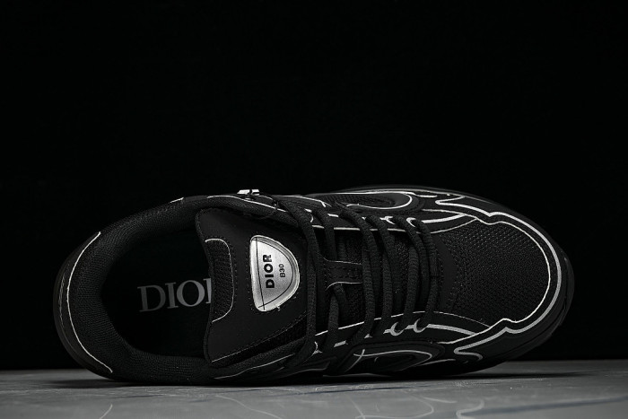 LEATHER MESH SPORTS CASUAL SHOES BLACK/BLACK/BLACK
