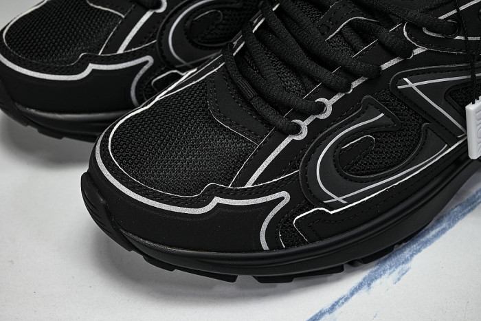 LEATHER MESH SPORTS CASUAL SHOES BLACK/BLACK/BLACK