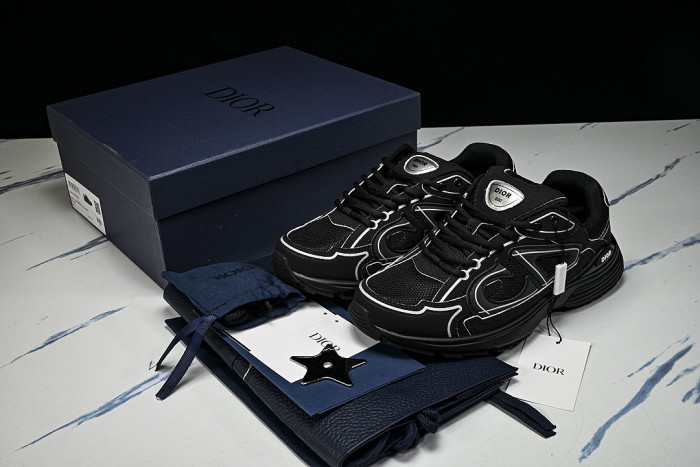 LEATHER MESH SPORTS CASUAL SHOES BLACK/BLACK/BLACK