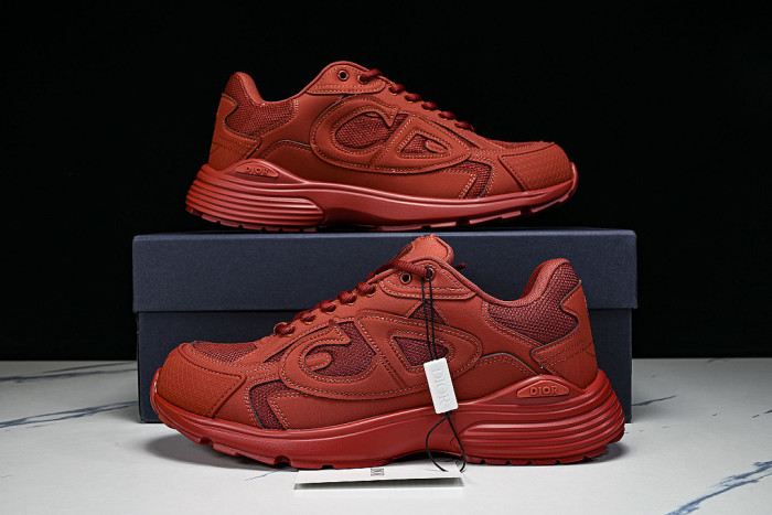 LEATHER MESH SPORTS CASUAL SHOES RED/RED/RED