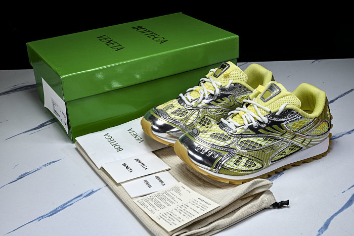 THICK-SOLED BREATHABLE MESH CASUAL SPORTS SHOES YELLOW/SILVER