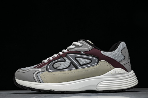 LEATHER MESH SPORTS CASUAL SHOES GREY/RED/BEIGE