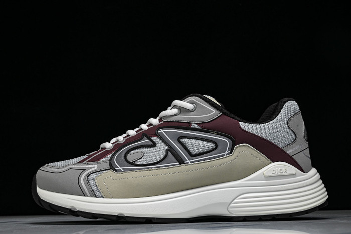 LEATHER MESH SPORTS CASUAL SHOES GREY/RED/BEIGE