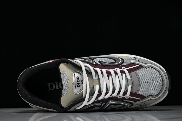 LEATHER MESH SPORTS CASUAL SHOES GREY/RED/BEIGE