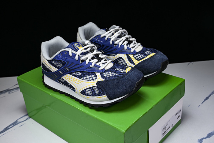THICK-SOLED BREATHABLE MESH CASUAL SPORTS SHOES BLUE/WHITE/YELLOW