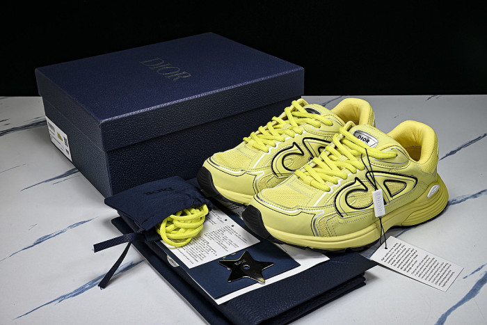 LEATHER MESH SPORTS CASUAL SHOES YELLOW/YELLOW/YELLOW