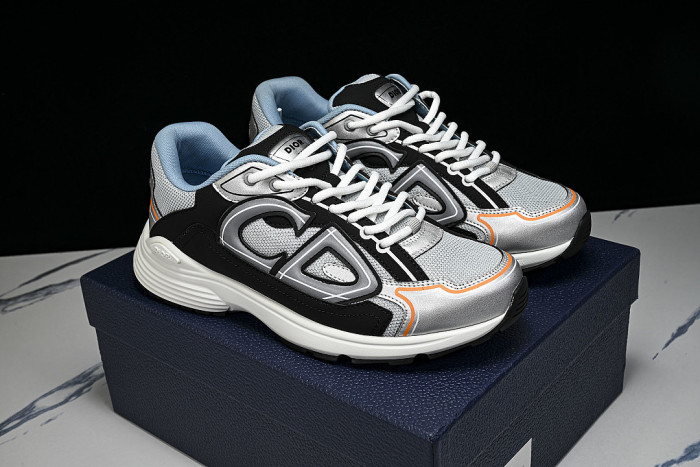 LEATHER MESH SPORTS CASUAL SHOES GREY/BLACK/ORANGE/BLUE