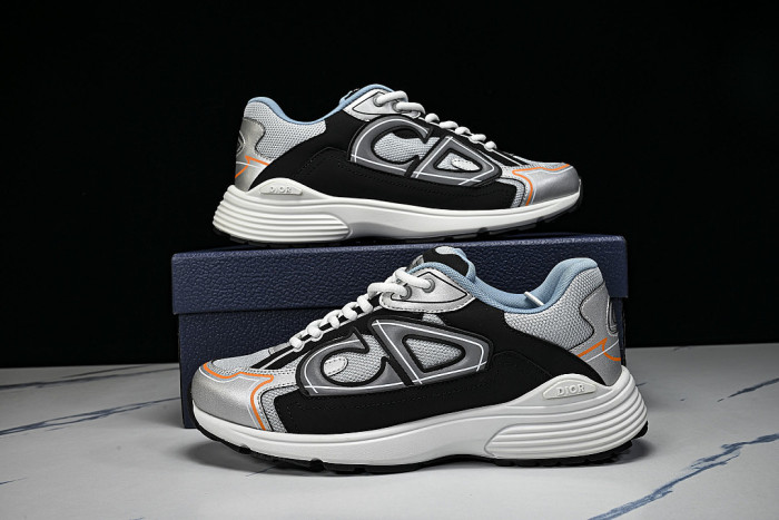 LEATHER MESH SPORTS CASUAL SHOES GREY/BLACK/ORANGE/BLUE