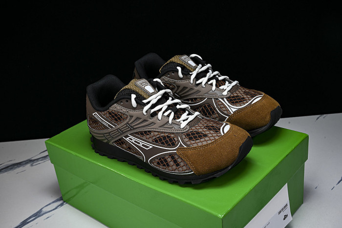 THICK-SOLED BREATHABLE MESH CASUAL SPORTS SHOES BROWN/GREEN