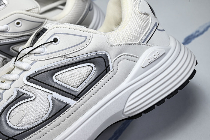 LEATHER MESH SPORTS CASUAL SHOES WHITE/GREY/BLACK