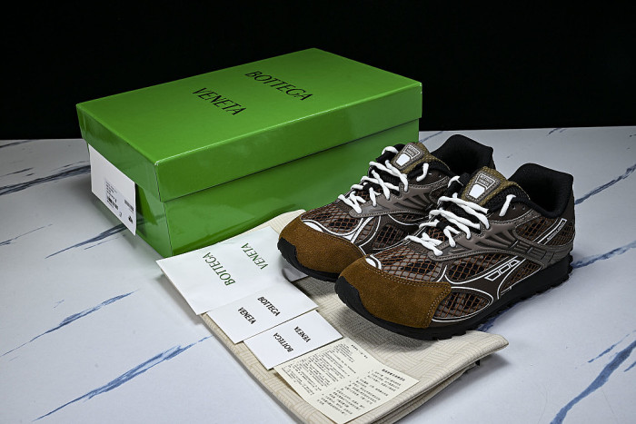 THICK-SOLED BREATHABLE MESH CASUAL SPORTS SHOES BROWN/GREEN