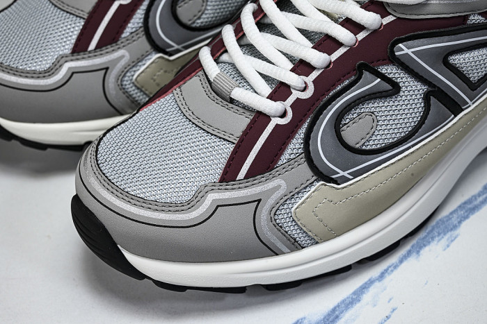 LEATHER MESH SPORTS CASUAL SHOES GREY/RED/BEIGE