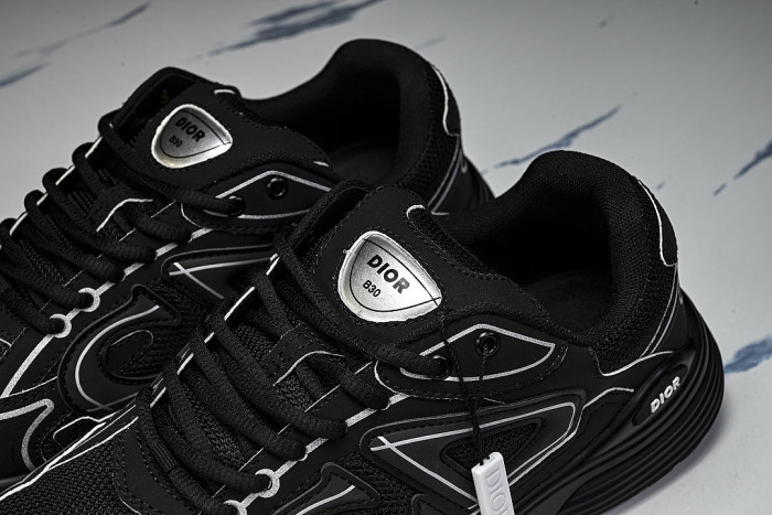 LEATHER MESH SPORTS CASUAL SHOES BLACK/BLACK/BLACK