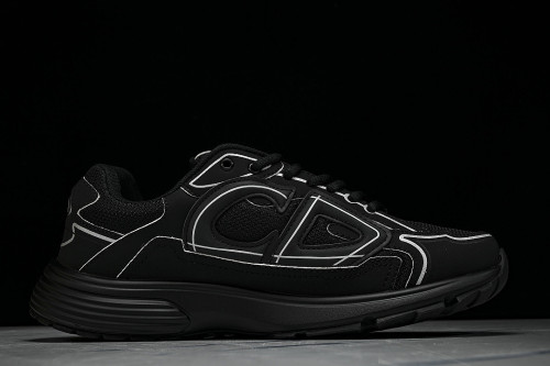 LEATHER MESH SPORTS CASUAL SHOES BLACK/BLACK/BLACK