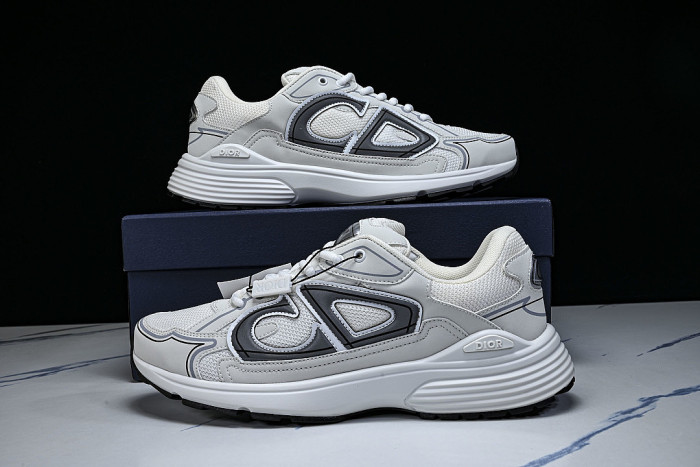 LEATHER MESH SPORTS CASUAL SHOES WHITE/GREY/BLACK