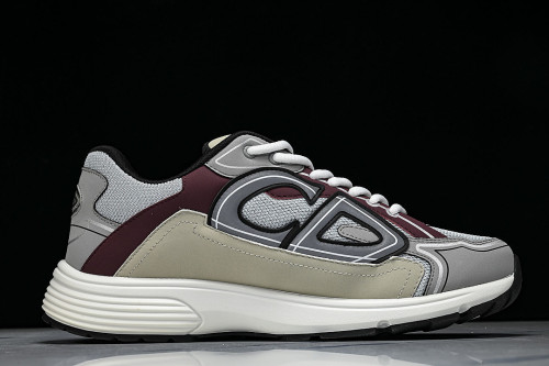 LEATHER MESH SPORTS CASUAL SHOES GREY/RED/BEIGE