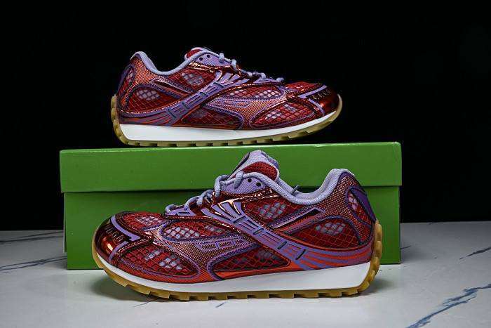 THICK-SOLED BREATHABLE MESH CASUAL SPORTS SHOES RED/PURPLE