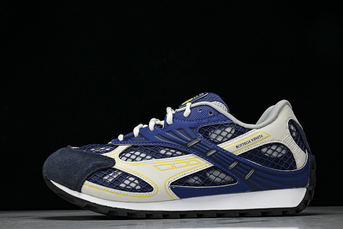 THICK-SOLED BREATHABLE MESH CASUAL SPORTS SHOES BLUE/WHITE/YELLOW
