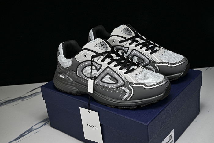 LEATHER MESH SPORTS CASUAL SHOES GREY/WHITE/GREY