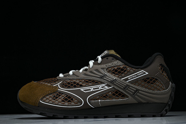 THICK-SOLED BREATHABLE MESH CASUAL SPORTS SHOES BROWN/GREEN