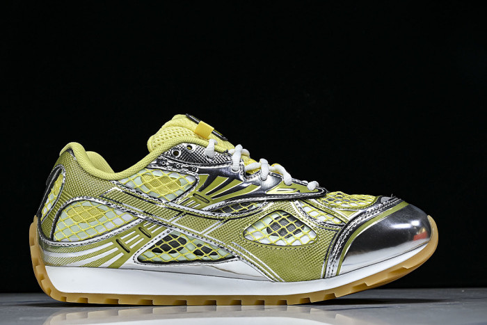THICK-SOLED BREATHABLE MESH CASUAL SPORTS SHOES YELLOW/SILVER