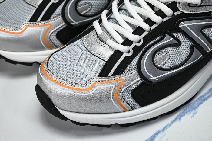 LEATHER MESH SPORTS CASUAL SHOES GREY/BLACK/ORANGE/BLUE