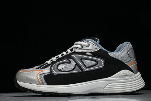 LEATHER MESH SPORTS CASUAL SHOES GREY/BLACK/ORANGE/BLUE