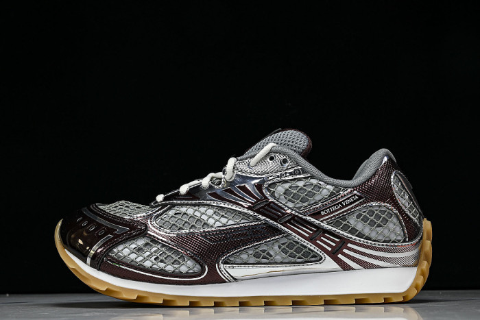 THICK-SOLED BREATHABLE MESH CASUAL SPORTS SHOES GREY/BROWN