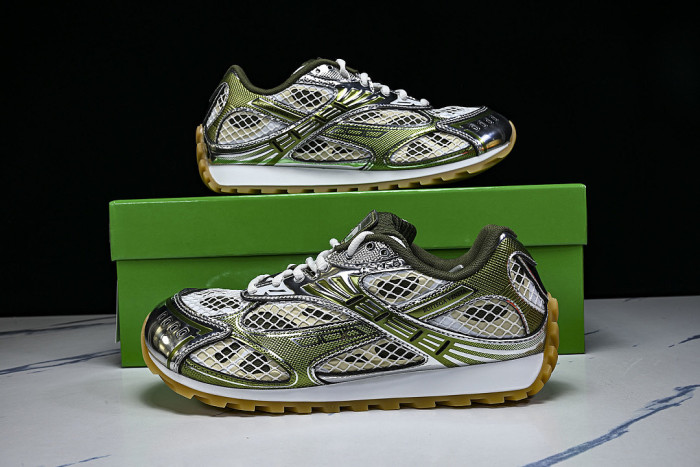 THICK-SOLED BREATHABLE MESH CASUAL SPORTS SHOES BEIGE/GREEN/WHITE