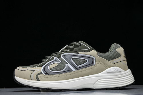 LEATHER MESH SPORTS CASUAL SHOES BEIGE/GREEN/GREY