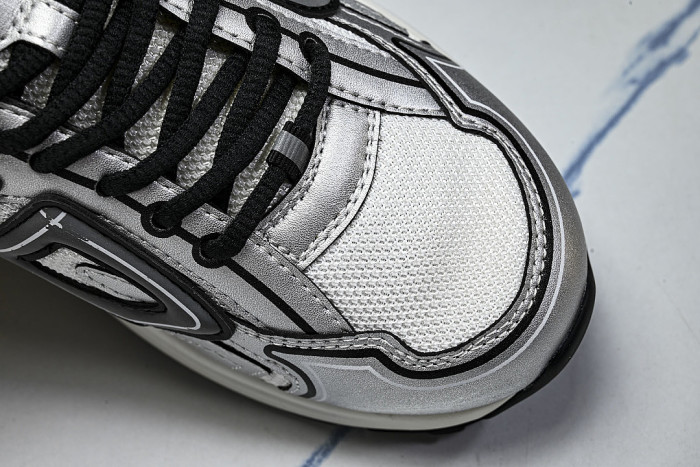 LEATHER MESH SPORTS CASUAL SHOES SILVER/WHITE/BLACK