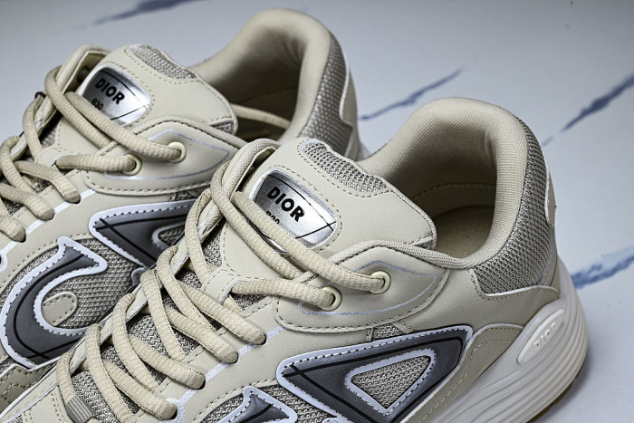 LEATHER MESH SPORTS CASUAL SHOES BEIGE/GREY/BROWN