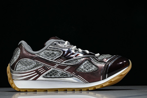 THICK-SOLED BREATHABLE MESH CASUAL SPORTS SHOES GREY/WINE RED