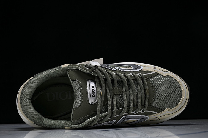 LEATHER MESH SPORTS CASUAL SHOES BEIGE/GREEN/GREY