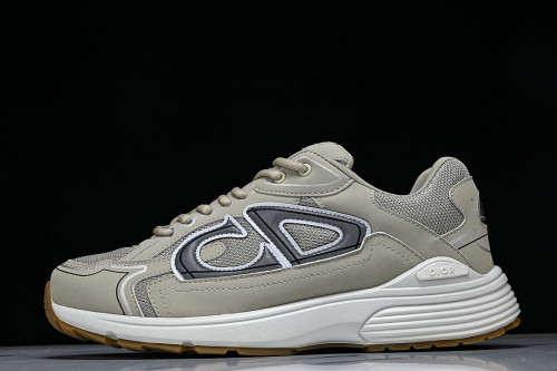 LEATHER MESH SPORTS CASUAL SHOES BEIGE/GREY/BROWN
