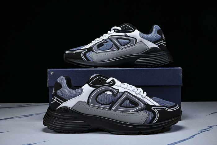 LEATHER MESH SPORTS CASUAL SHOES GREY/BLUE/BLACK 