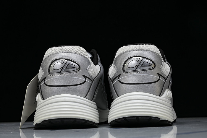 LEATHER MESH SPORTS CASUAL SHOES SILVER/WHITE/BLACK