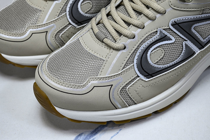 LEATHER MESH SPORTS CASUAL SHOES BEIGE/GREY/BROWN