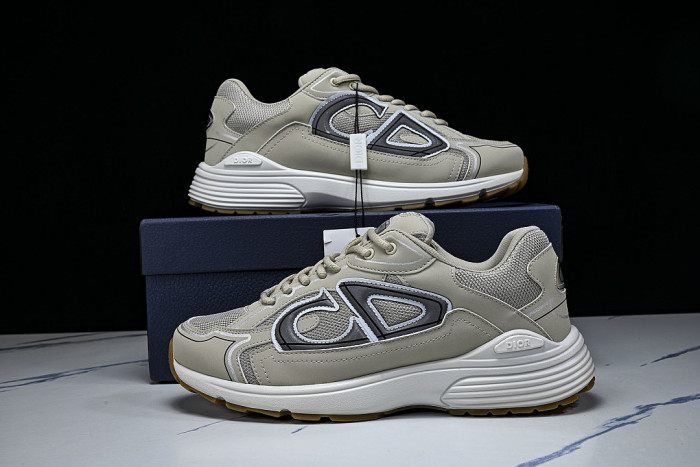 LEATHER MESH SPORTS CASUAL SHOES BEIGE/GREY/BROWN