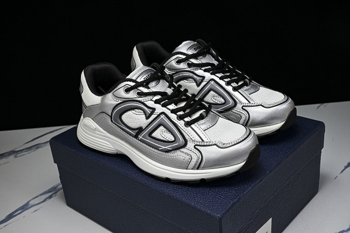 LEATHER MESH SPORTS CASUAL SHOES SILVER/WHITE/BLACK