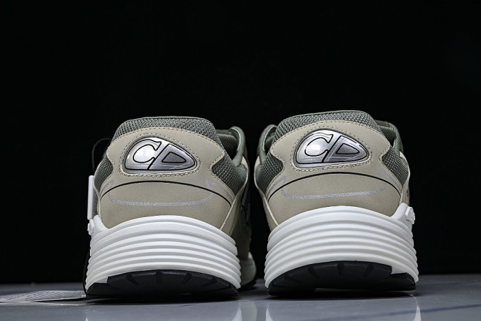 LEATHER MESH SPORTS CASUAL SHOES BEIGE/GREEN/GREY