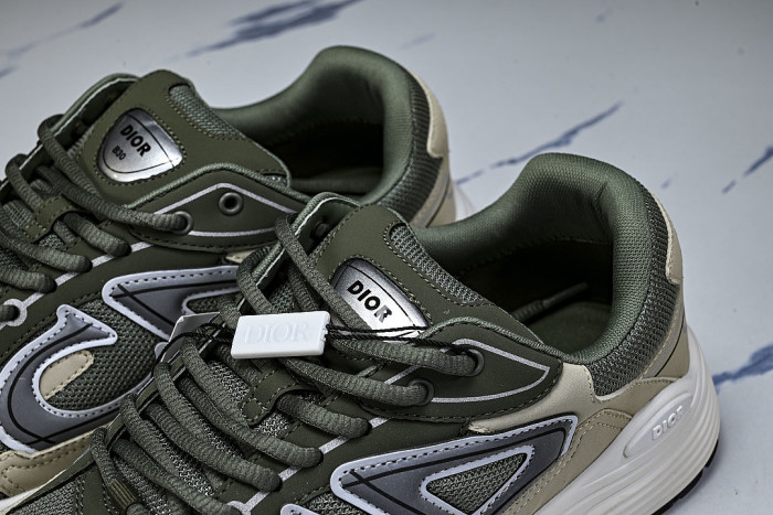 LEATHER MESH SPORTS CASUAL SHOES BEIGE/GREEN/GREY
