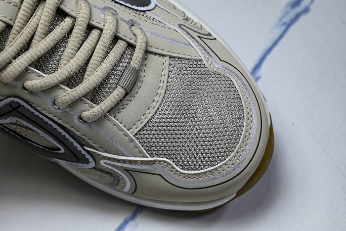 LEATHER MESH SPORTS CASUAL SHOES BEIGE/GREY/BROWN