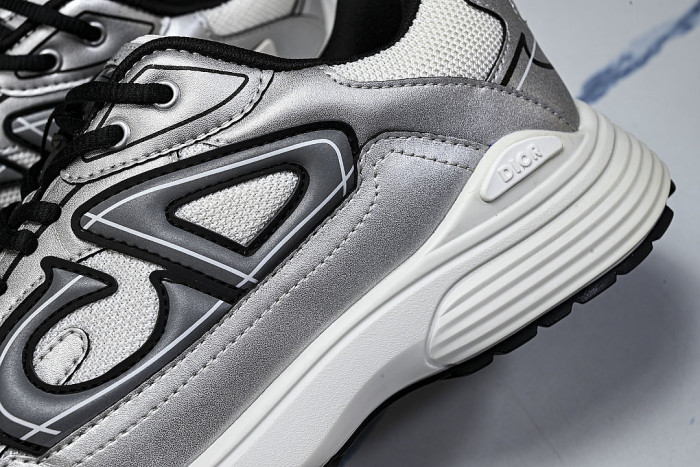 LEATHER MESH SPORTS CASUAL SHOES SILVER/WHITE/BLACK