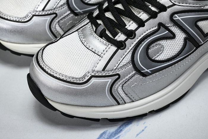 LEATHER MESH SPORTS CASUAL SHOES SILVER/WHITE/BLACK