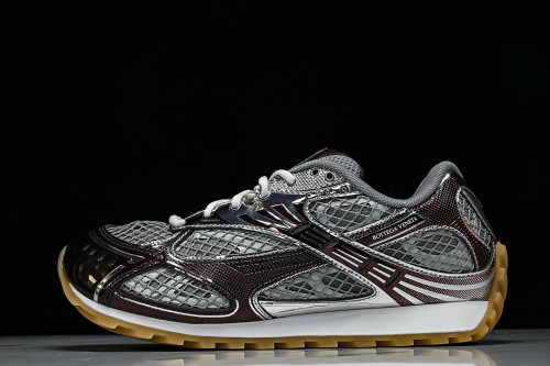 THICK-SOLED BREATHABLE MESH CASUAL SPORTS SHOES GREY/WINE RED