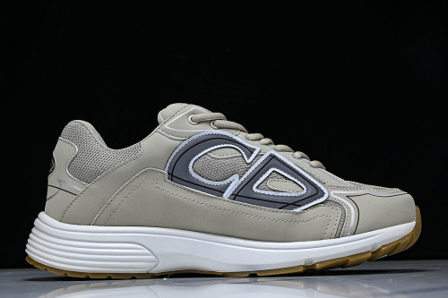 LEATHER MESH SPORTS CASUAL SHOES BEIGE/GREY/BROWN