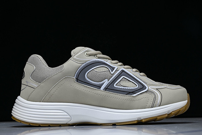 LEATHER MESH SPORTS CASUAL SHOES BEIGE/GREY/BROWN