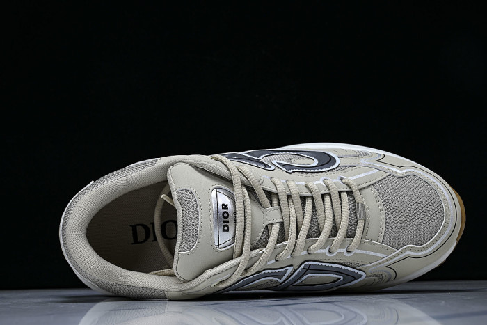 LEATHER MESH SPORTS CASUAL SHOES BEIGE/GREY/BROWN