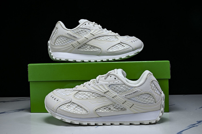 THICK-SOLED BREATHABLE MESH CASUAL SPORTS SHOES BEIGE/WHITE